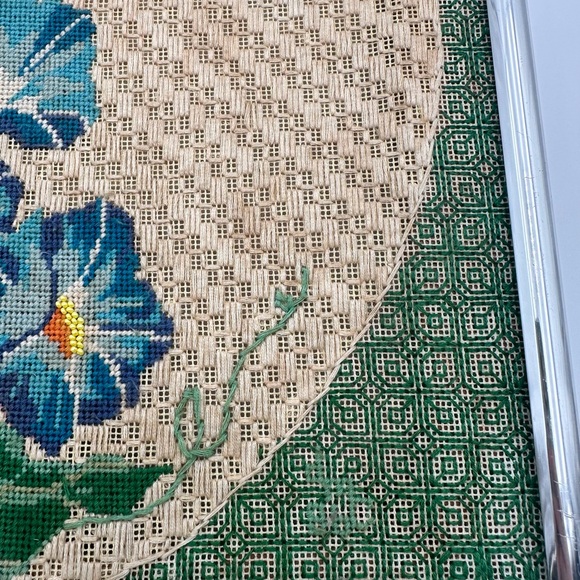 Vintage Hummingbird and Morning Glory Embroidery Needlepoint Wall Art - Picture 3 of 8